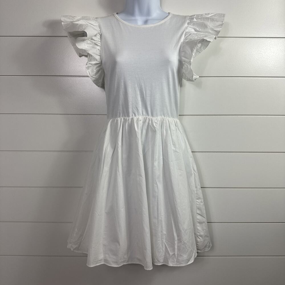 En Saison Flutter Sleeve Mini Dress Pullover White sz XS